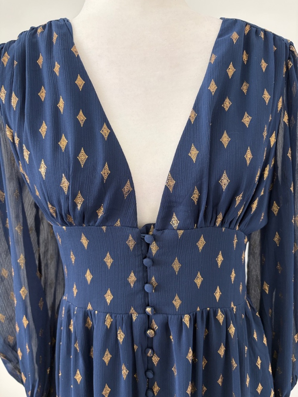 Forever 21 Navy Maxi Dress with Gold Print - Picture 2 of 5